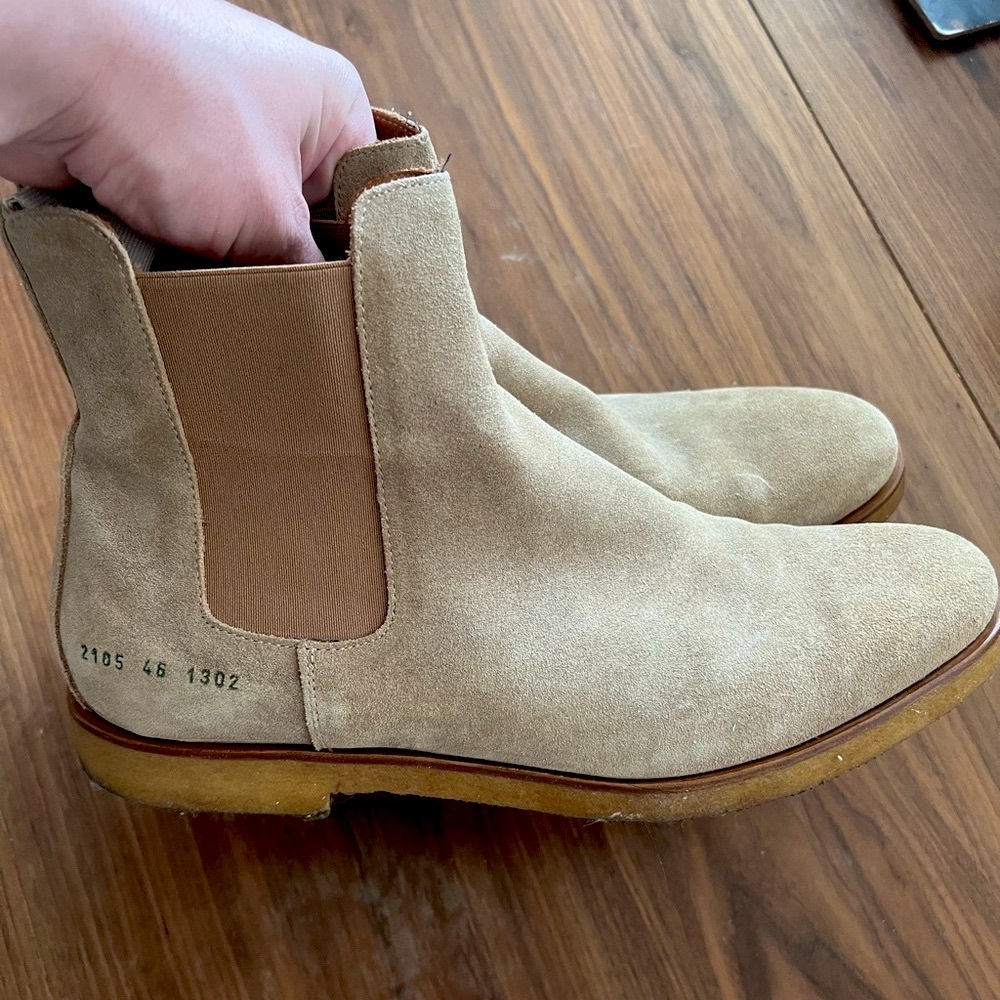 Common Projects Tan Suede Chelsea Boots